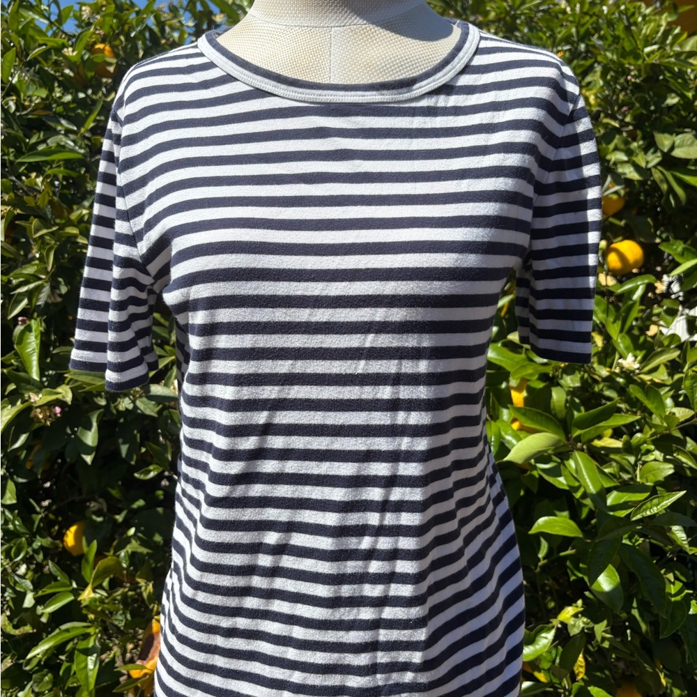 J. Crew Blue and White Fitted Short Sleeve Tee